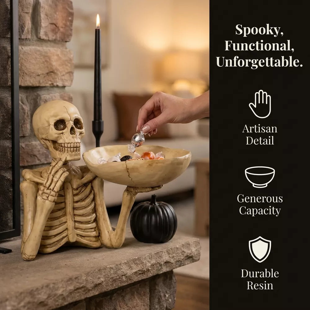 11.8" Skeleton Torso Holder with Bowl Candy Holder Halloween Home Decor Accent Yard Prop