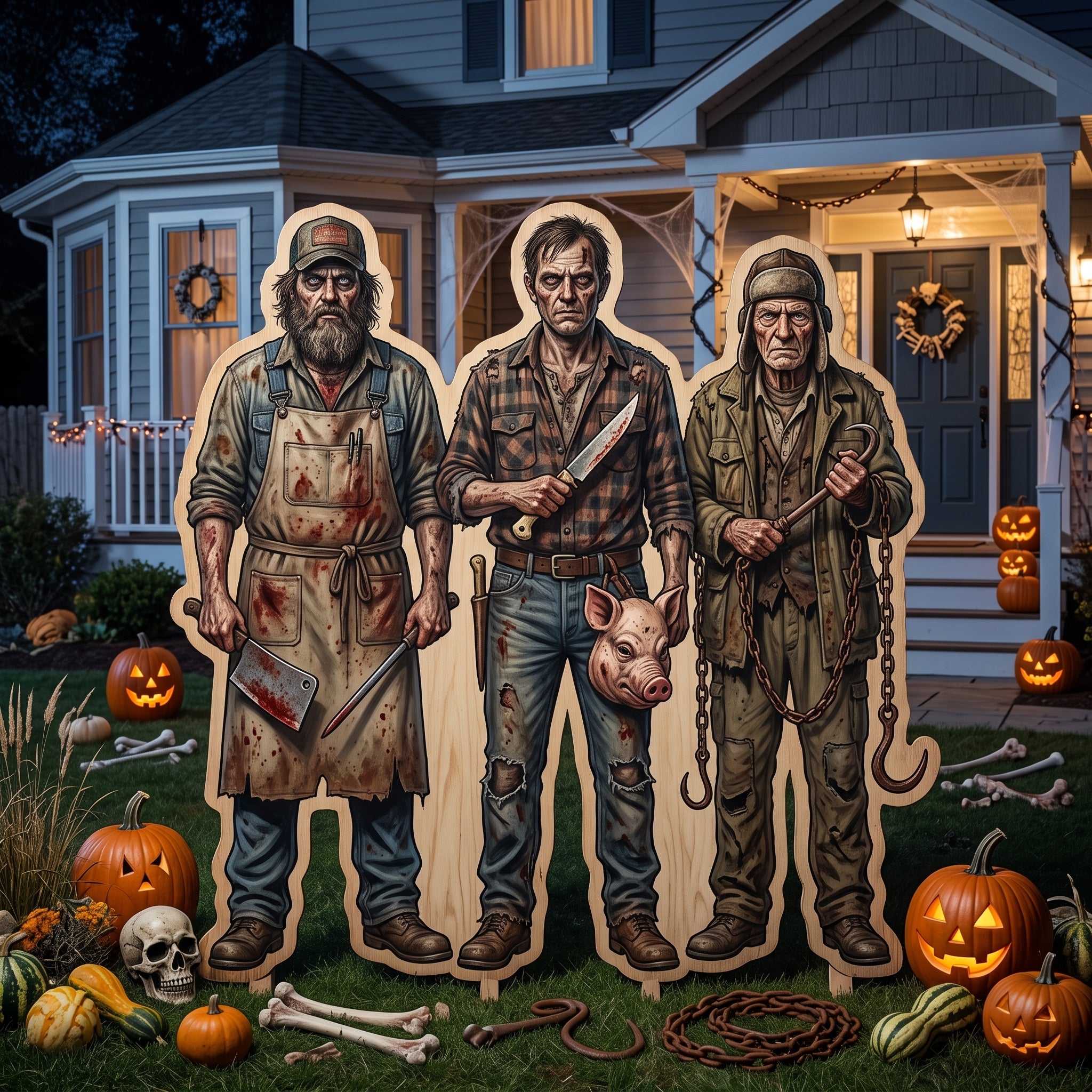 Life Size Slaughterhouse Characters Premium Freestanding Halloween Cutouts Yard Sign Decor Party Prop
