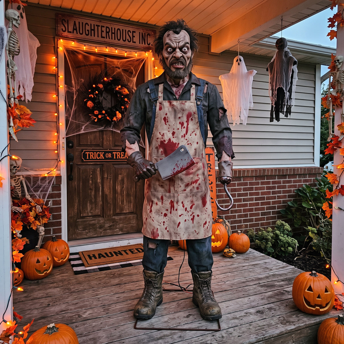 6' Animated Slaughterhouse Butcher Figure Music Lights Motion Sensor Halloween Home Decor Accent Yard Prop