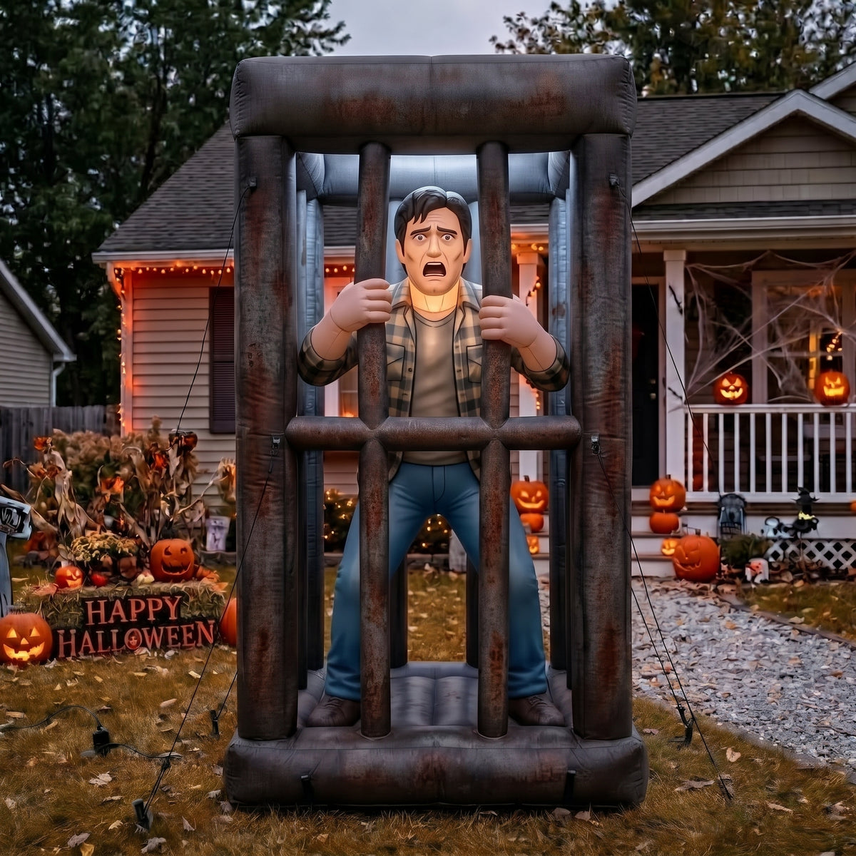 6' Slaughterhouse Terrified Caged Victim Yard Halloween Inflatable Blow Up Decor Prop