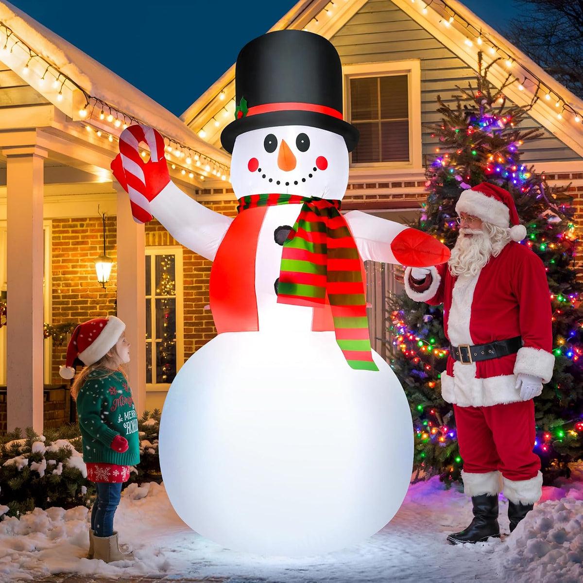 8-Foot Giant Outdoor Snowman with Scarf Inflatable with LED Illumination Christmas Blow Up Yard Decor