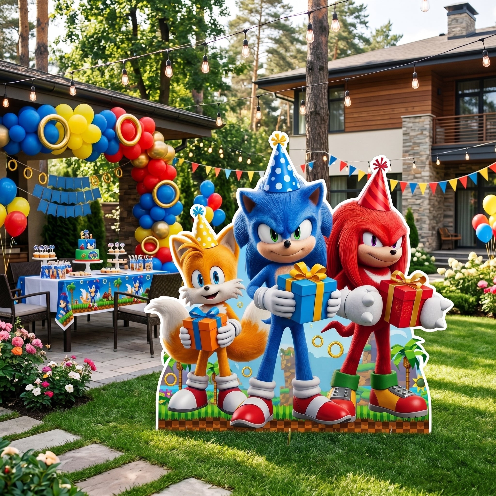 Life Size Sonic the Hedgehog Movie Character Premium Freestanding Cutouts Yard Sign Decor Party Prop