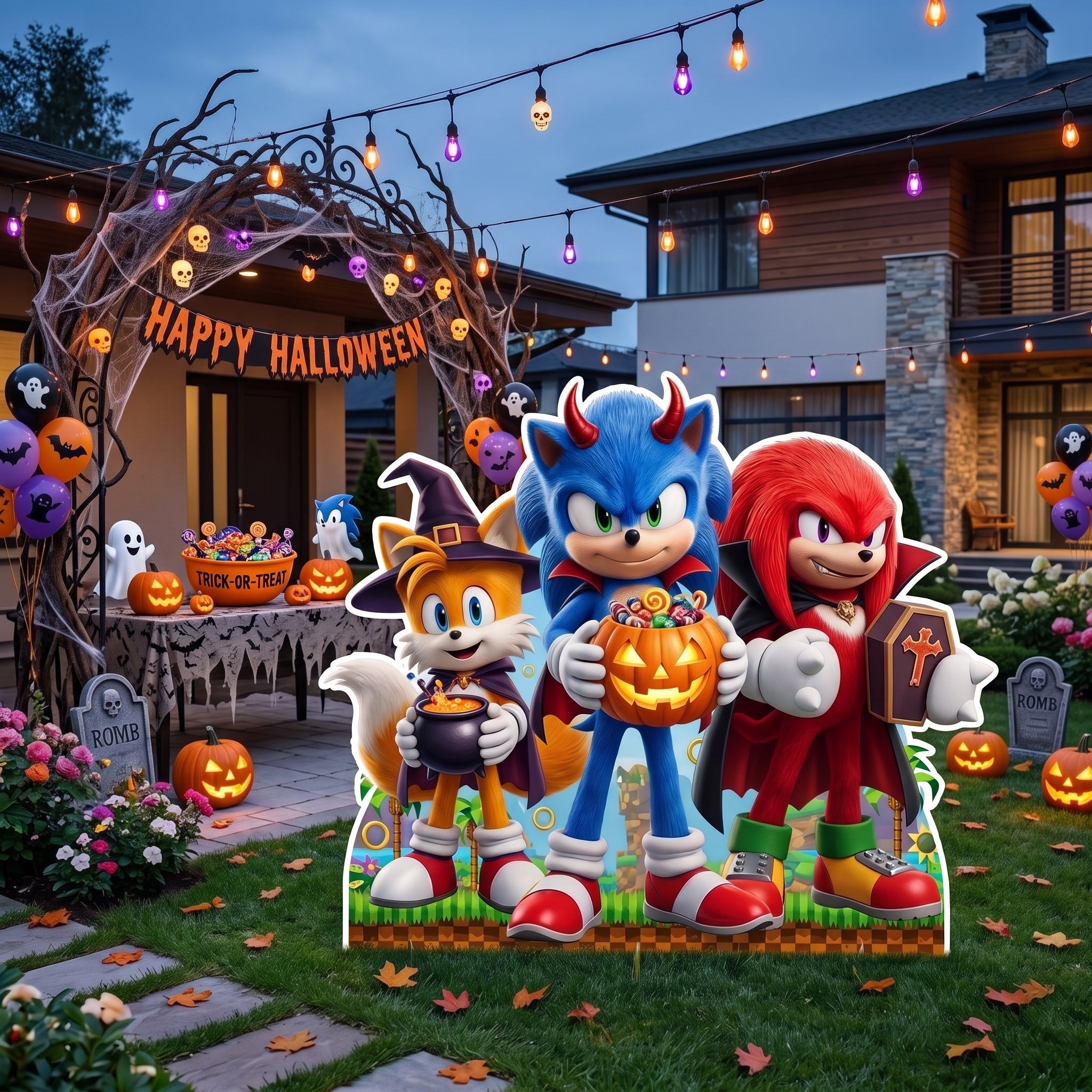 Life Size Sonic the Hedgehog Movie Halloween Character Premium Freestanding Cutouts Yard Sign Decor Party Prop