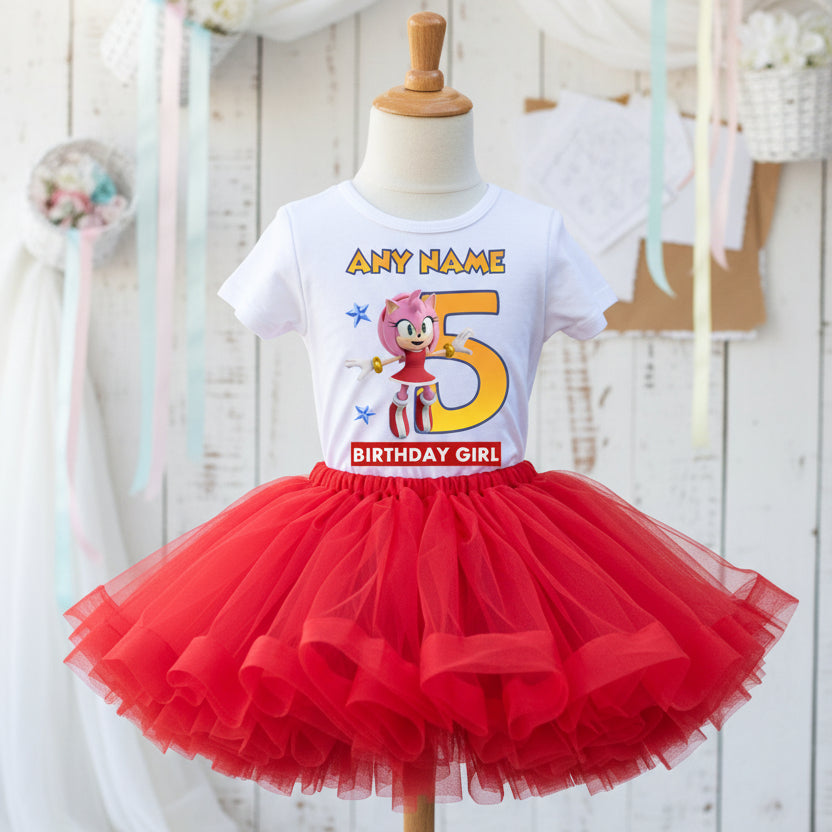 Sonic the Hedgehog Movie Amy Rose Tutu Set Girls Personalized Custom Red Tutu Outfit Dress Theme Cake Smash Birthday Party