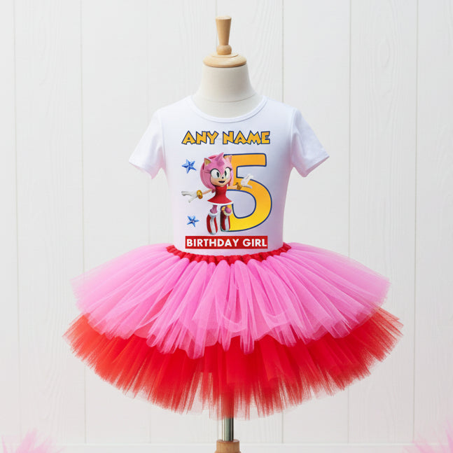 Sonic the Hedgehog Movie Amy Rose Tutu Set Girls Personalized Custom Hot Pink Red Tutu Outfit Dress Theme Cake Smash Birthday Party
