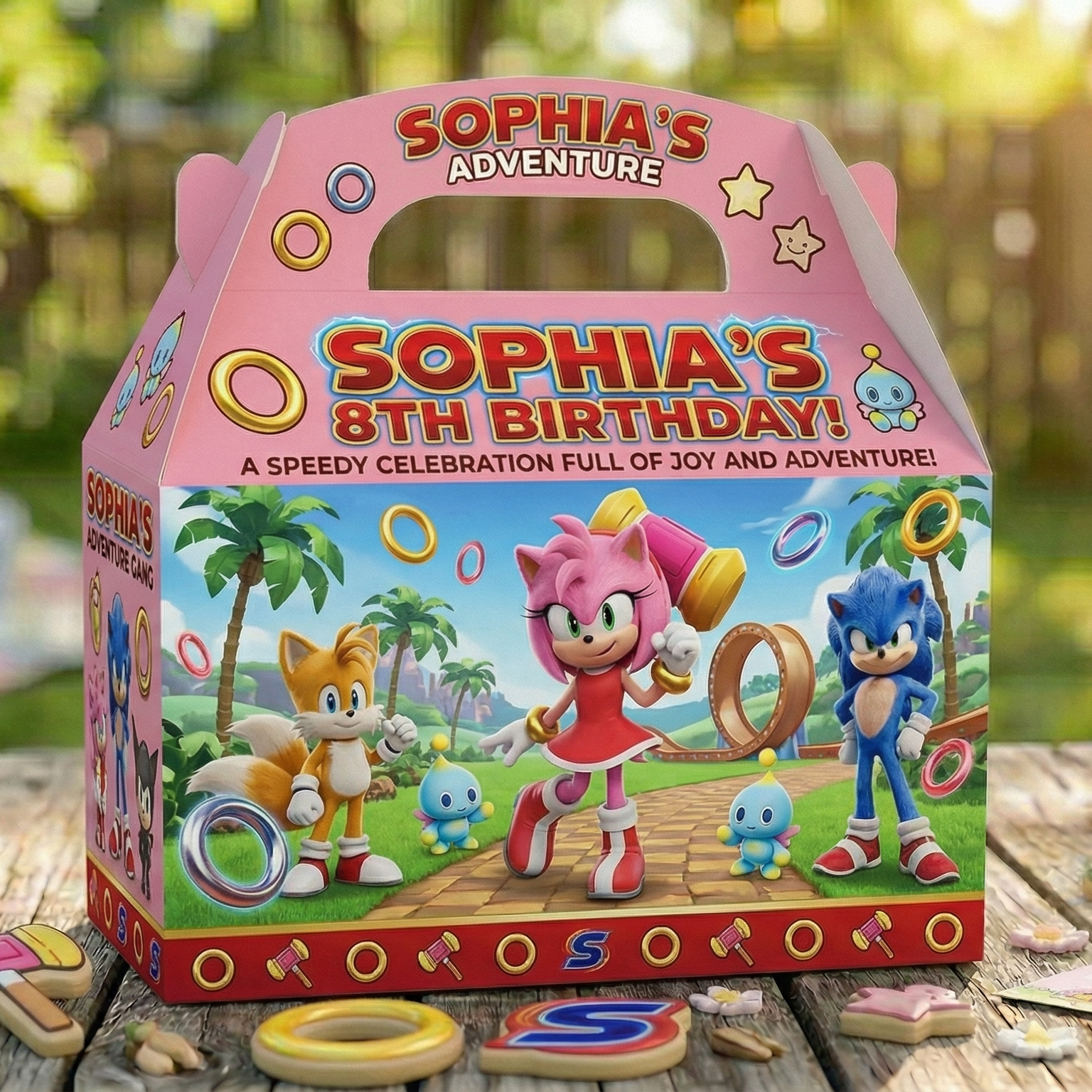 (Pack of 6) Sonic the Hedgehog Amy Rose Custom Personalized Birthday Party Favor Gable Treat Boxes