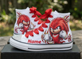 Custom Sonic the hedgehog Movie Knuckles High-Top Sneakers Shoes Personalized with Name, Ribbon Laces & Rhinestones Birthday Parties Everyday Gift