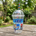 (Pack of 6) Sonic the Hedgehog Movie Custom Personalized Birthday Party 16 oz Cups with Dome Lids & Straws