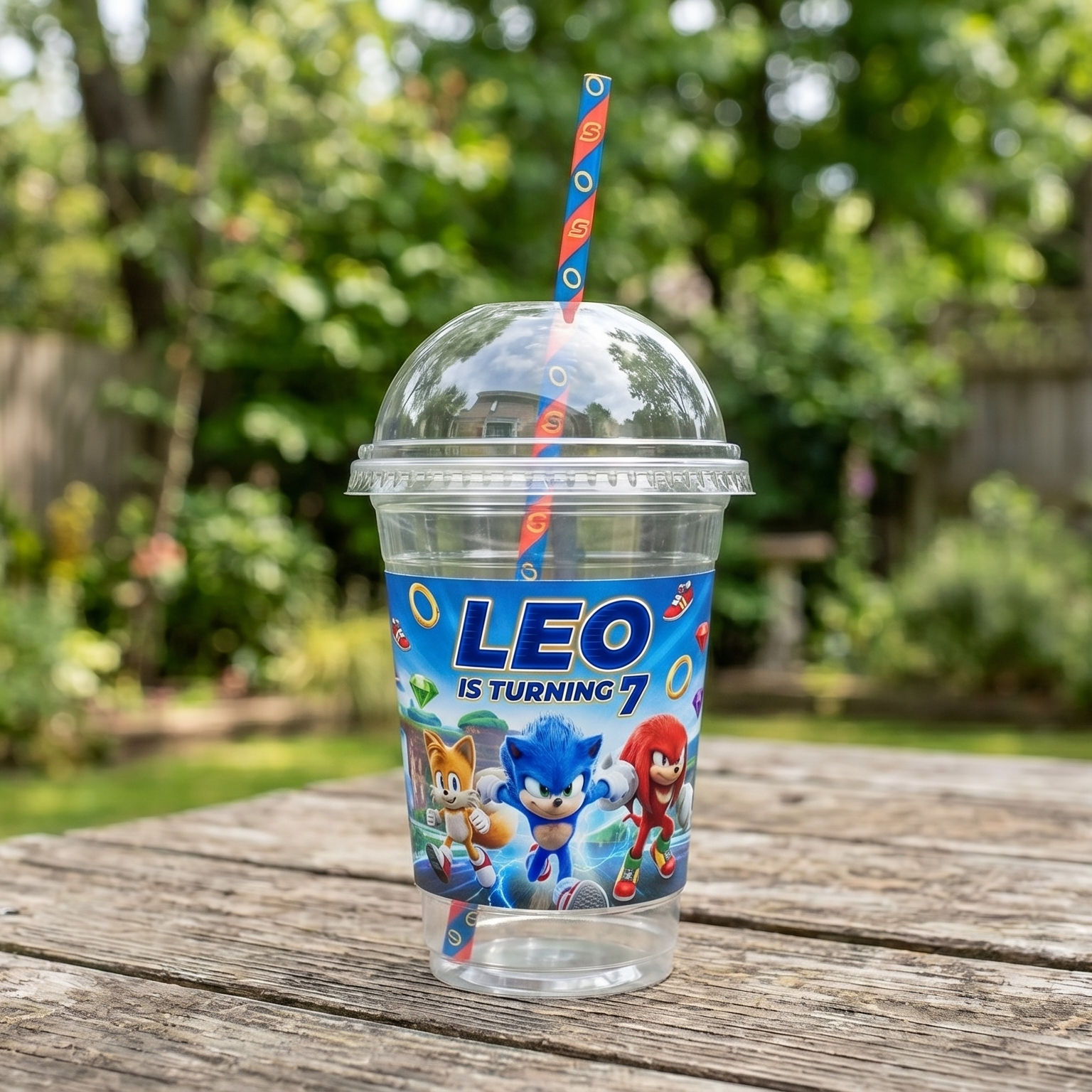 (Pack of 6) Sonic the Hedgehog Movie Custom Personalized Birthday Party 16 oz Cups with Dome Lids & Straws