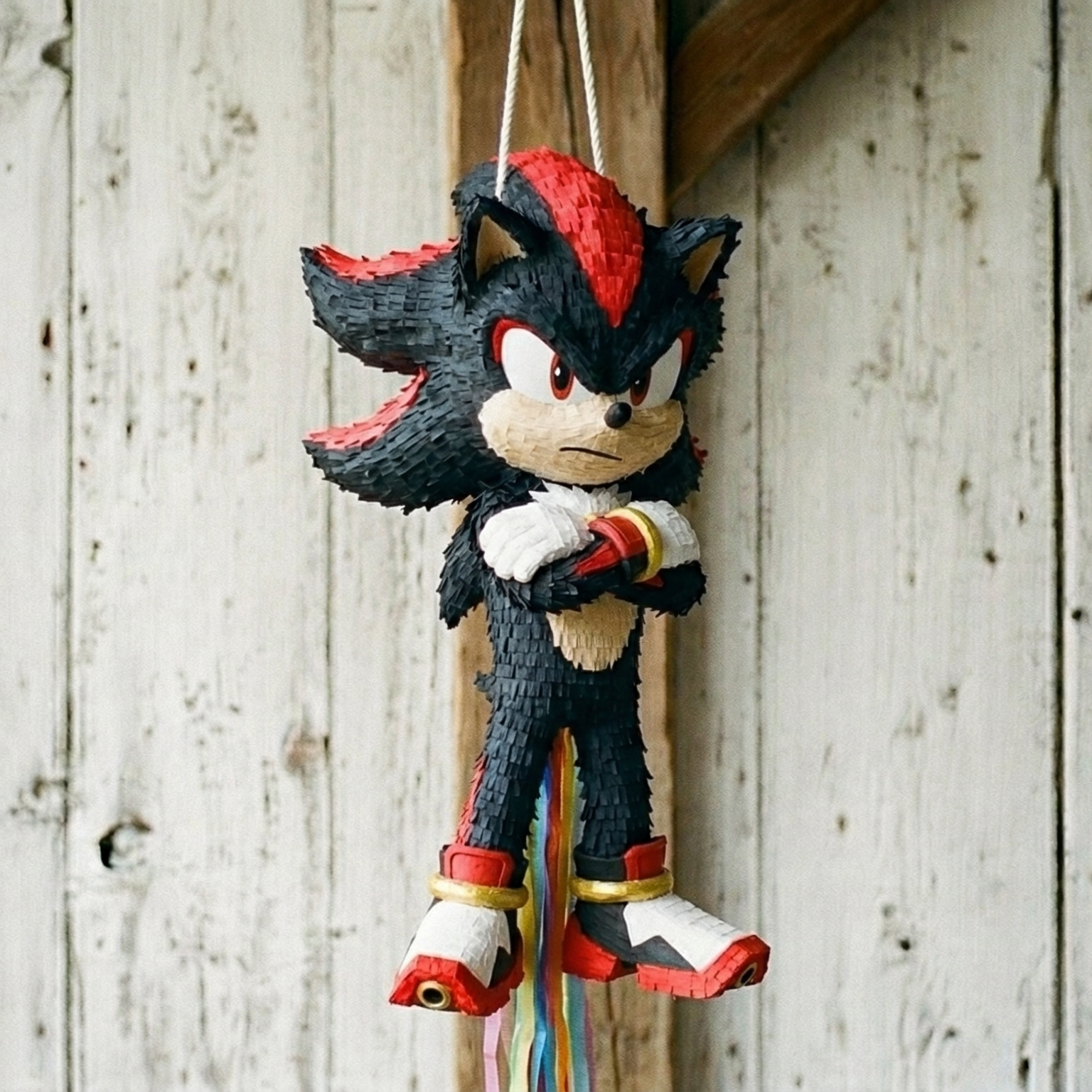 Premium Handmade 30-Inch Sonic the Hedgehog Movie Shadow Character Pull-String Piñata Table Decor Party Centerpiece