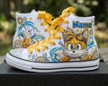 Custom Sonic the hedgehog Movie Tails High-Top Sneakers Shoes Personalized with Name, Ribbon Laces & Rhinestones Birthday Parties Everyday Gift