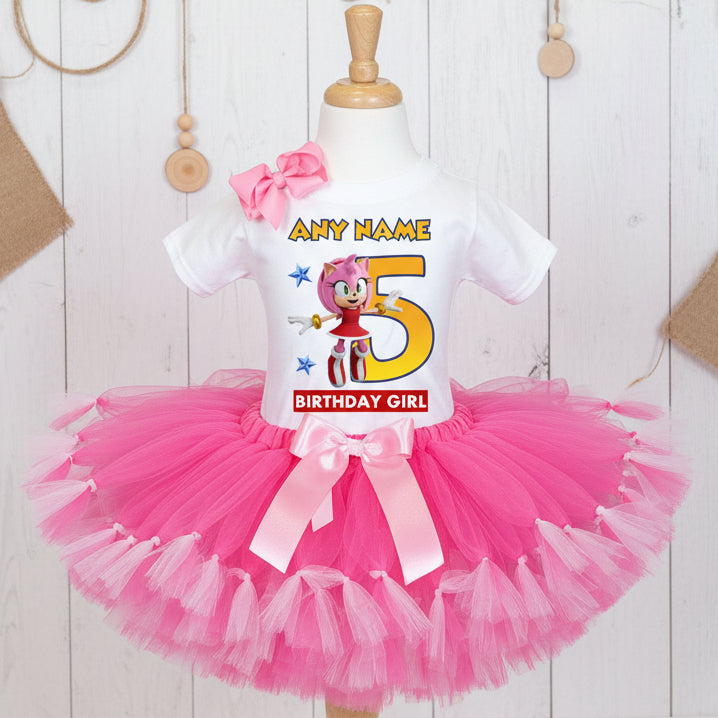 Sonic the Hedgehog Movie Amy Rose Tutu Set Girls Personalized Custom Hot Pink Soft Pink Knots Tutu Outfit Dress Theme Cake Smash Birthday Party