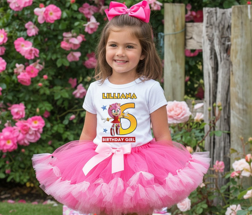 Sonic the Hedgehog Movie Amy Rose Tutu Set Girls Personalized Custom Hot Pink Soft Pink Knots Tutu Outfit Dress Theme Cake Smash Birthday Party