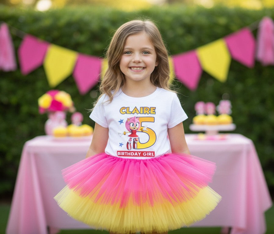 Sonic the Hedgehog Movie Amy Rose Tutu Set Girls Personalized Custom Hot Pink Yellow Tutu Outfit Dress Theme Cake Smash Birthday Party