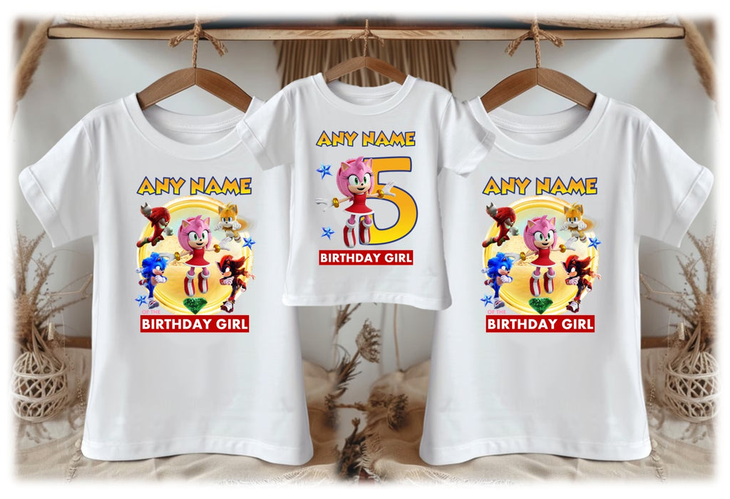 Sonic the Hedgehog Movie Amy Rose Personalized Custom White Family T-Shirt or Onesie Pack Theme Cake Smash Birthday Party
