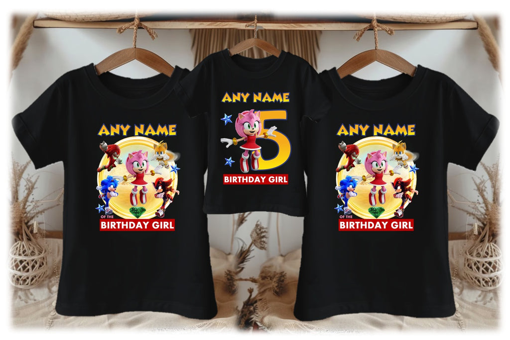 Sonic the Hedgehog Movie Amy Rose Personalized Custom Black Family T-Shirt or Onesie Pack Theme Cake Smash Birthday Party