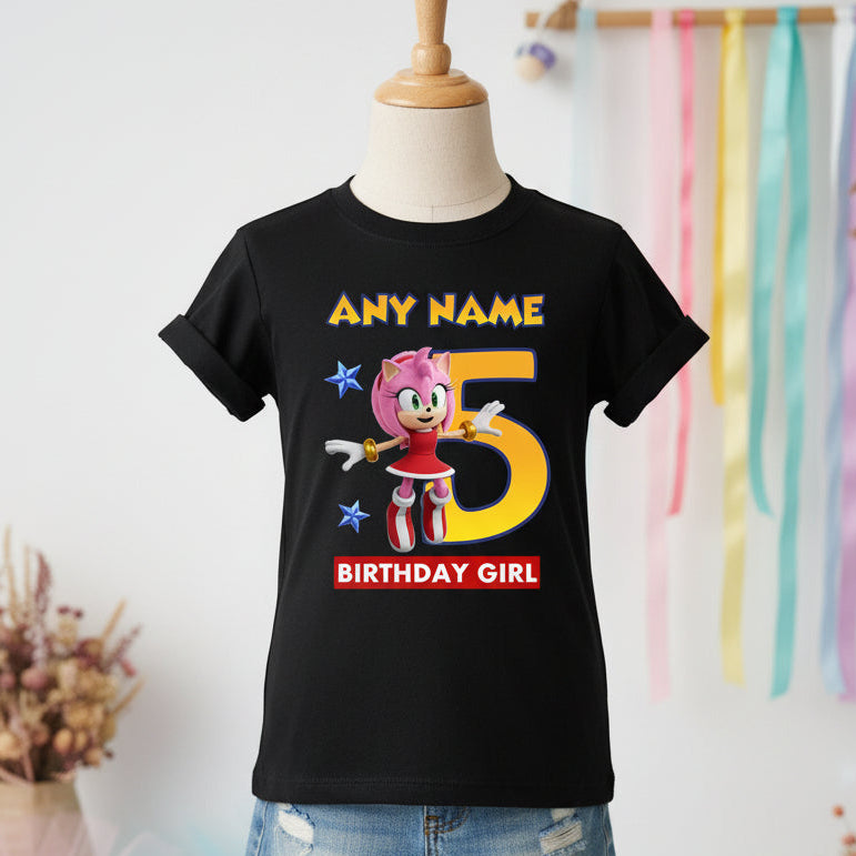 Sonic the Hedgehog Movie Amy Rose Personalized Custom Black T-Shirt or Onesie Theme Cake Smash Birthday Party