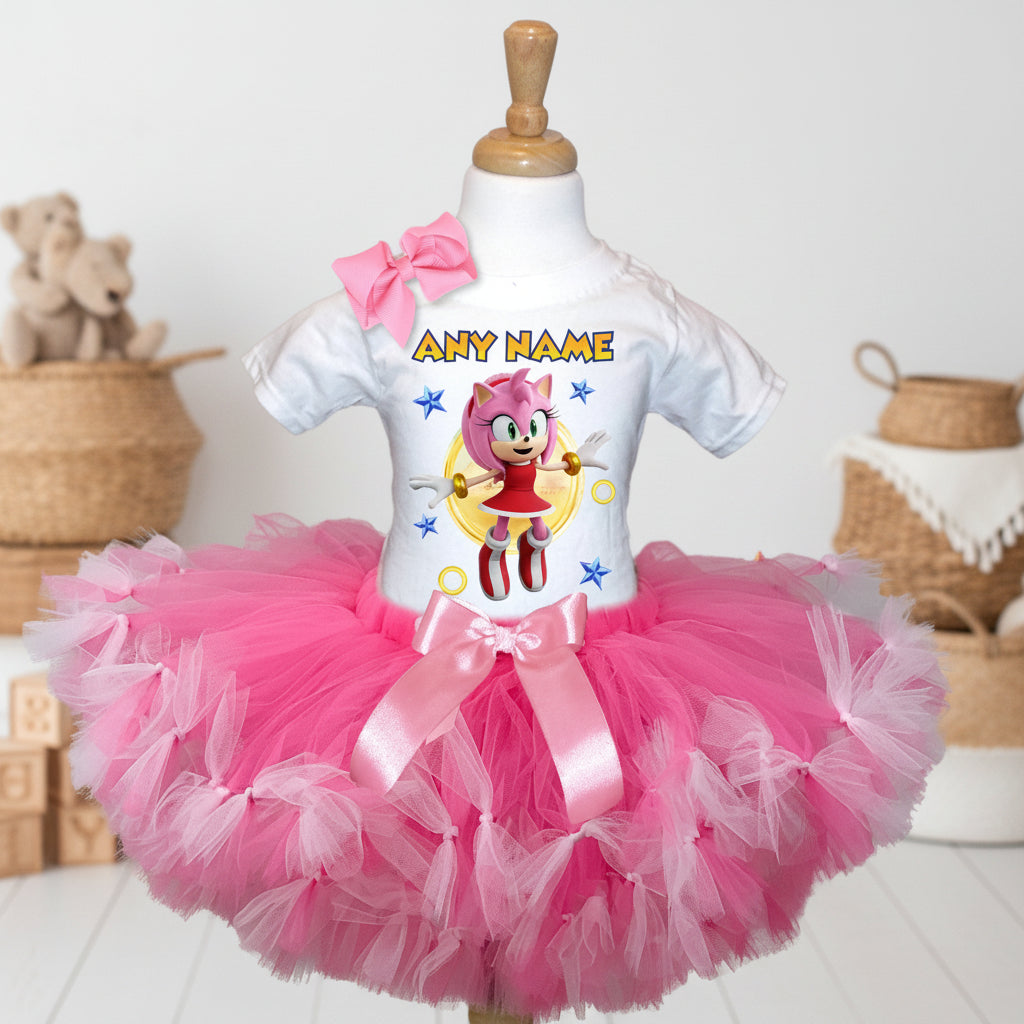 Sonic the Hedgehog Movie Amy Rose Tutu Set Girls Personalized Custom Hot Pink Soft Pink Knots Tutu Outfit Dress Theme Cake Smash Party