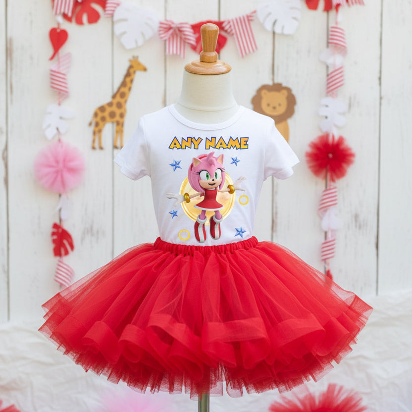 Sonic the Hedgehog Movie Amy Rose Tutu Set Girls Personalized Custom Red Tutu Outfit Dress Theme Cake Smash Party