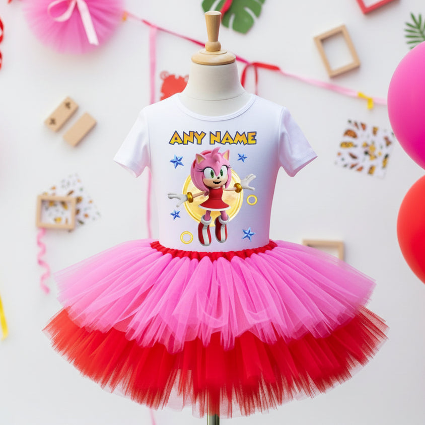 Sonic the Hedgehog Movie Amy Rose Tutu Set Girls Personalized Custom Hot Pink Red Tutu Outfit Dress Theme Cake Smash Party