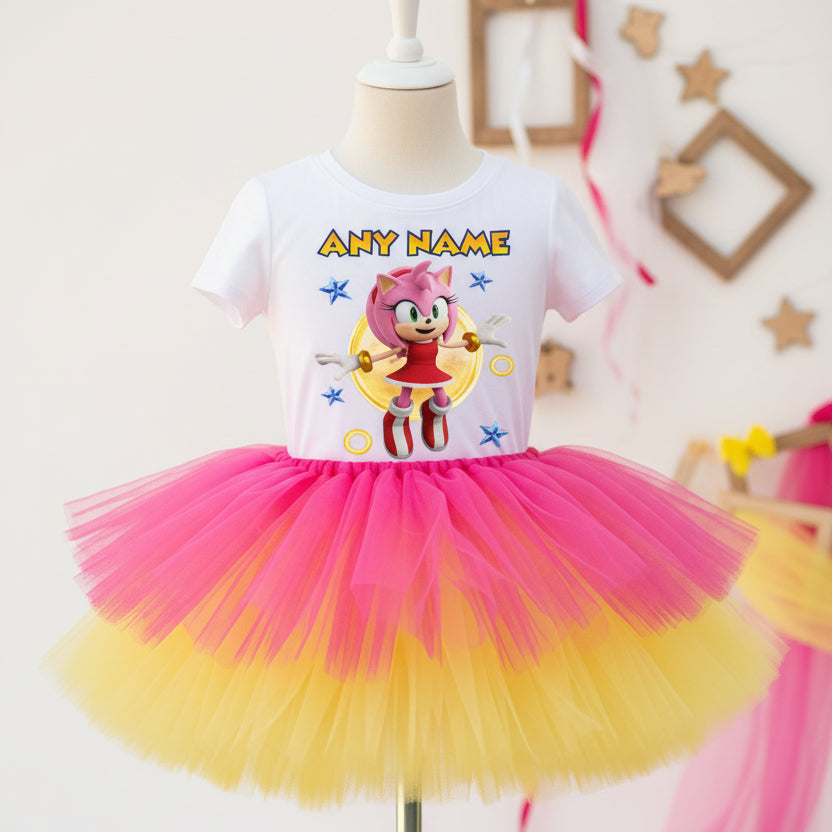 Sonic the Hedgehog Movie Amy Rose Tutu Set Girls Personalized Custom Hot Pink Yellow Tutu Outfit Dress Theme Cake Smash Party
