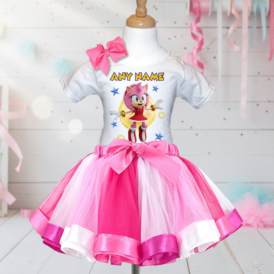 Sonic the Hedgehog Movie Amy Rose Tutu Set Girls Personalized Custom Hot Pink White Soft Pink Ribbon Tutu Outfit Dress Theme Cake Smash Party