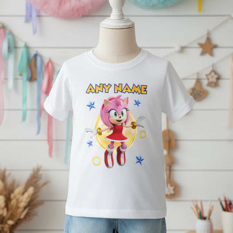 Sonic the Hedgehog Movie Amy Rose Personalized Custom White T-Shirt or Onesie Theme Cake Smash Party