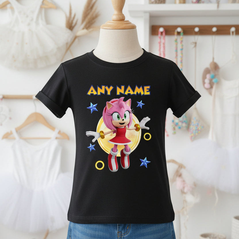 Sonic the Hedgehog Movie Amy Rose Personalized Custom Black T-Shirt or Onesie Theme Cake Smash Party