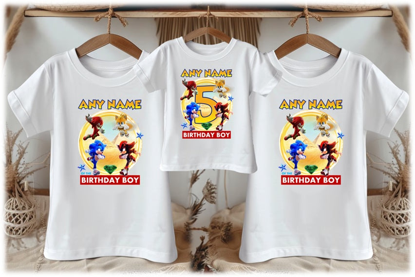 Sonic the Hedgehog Movie Group Personalized Custom White Family T-Shirt or Onesie Pack Theme Cake Smash Birthday Party