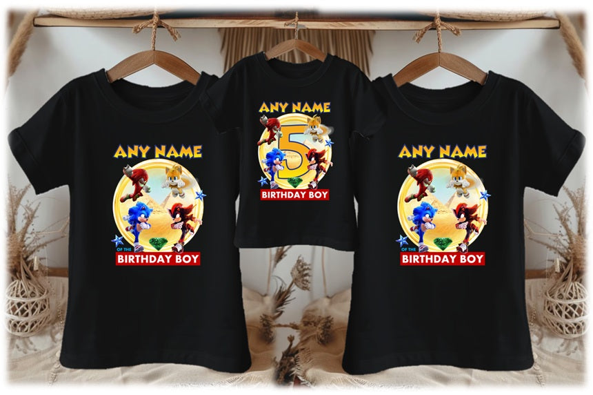 Sonic the Hedgehog Movie Group Personalized Custom Black Family T-Shirt or Onesie Pack Theme Cake Smash Birthday Party
