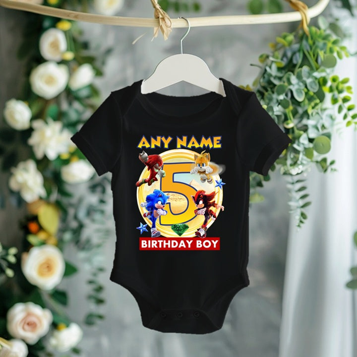 Sonic the Hedgehog Movie Group Personalized Custom Black T-Shirt or Onesie Theme Cake Smash Birthday Party