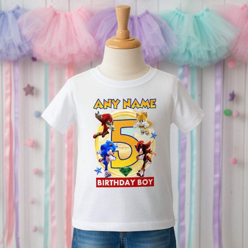 Sonic the Hedgehog Movie Group Personalized Custom White T-Shirt or Onesie Theme Cake Smash Birthday Party