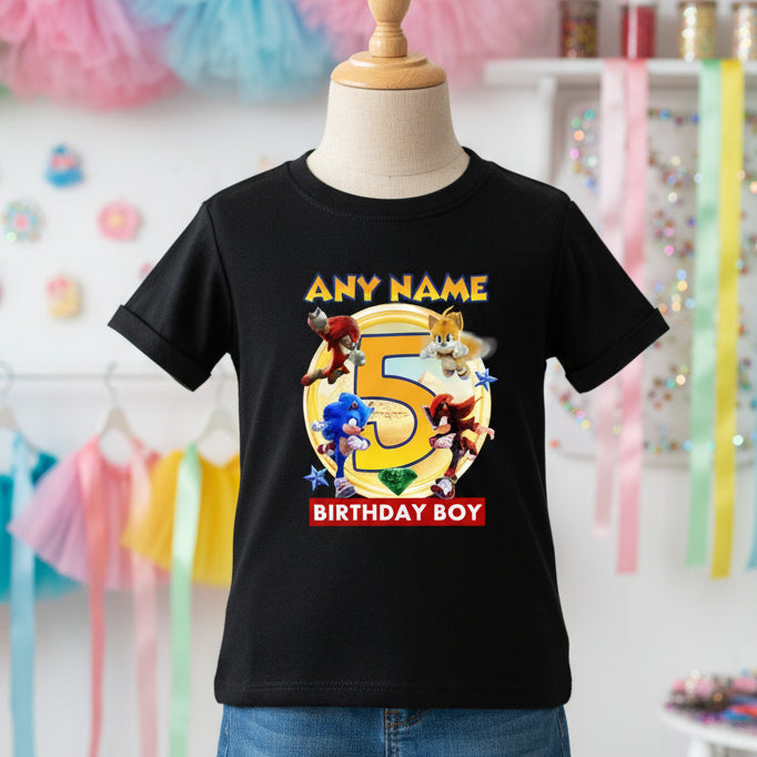 Sonic the Hedgehog Movie Group Personalized Custom Black T-Shirt or Onesie Theme Cake Smash Birthday Party