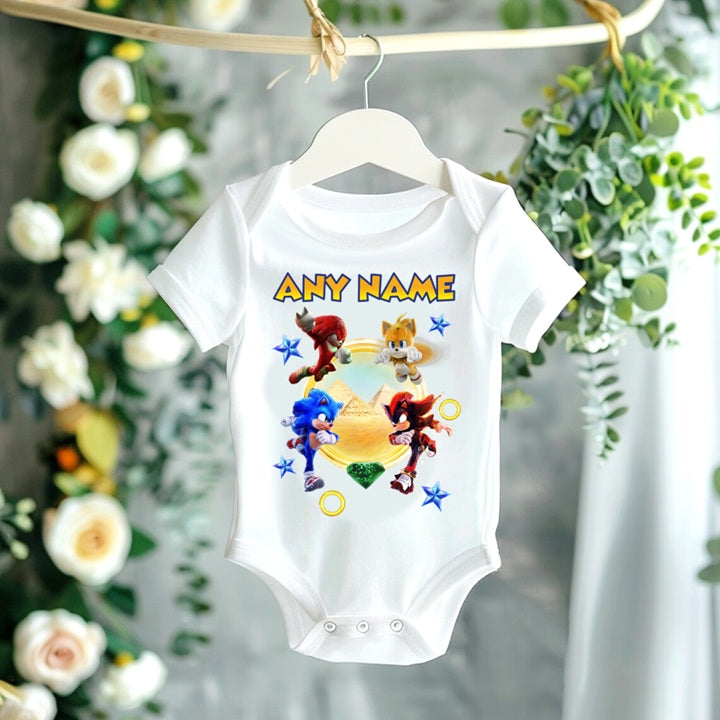 Sonic the Hedgehog Movie Group Personalized Custom White T-Shirt or Onesie Theme Cake Smash Party