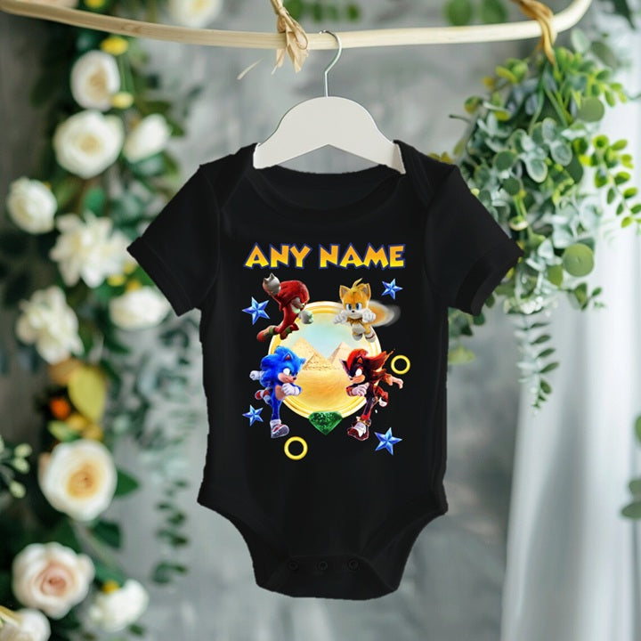 Sonic the Hedgehog Movie Group Personalized Custom Black T-Shirt or Onesie Theme Cake Smash Party