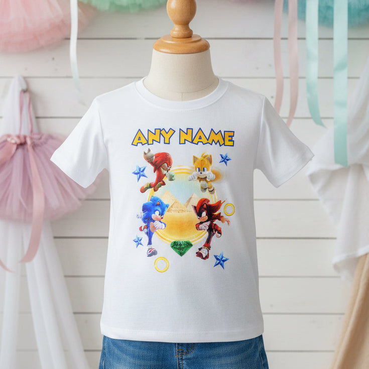 Sonic the Hedgehog Movie Group Personalized Custom White T-Shirt or Onesie Theme Cake Smash Party