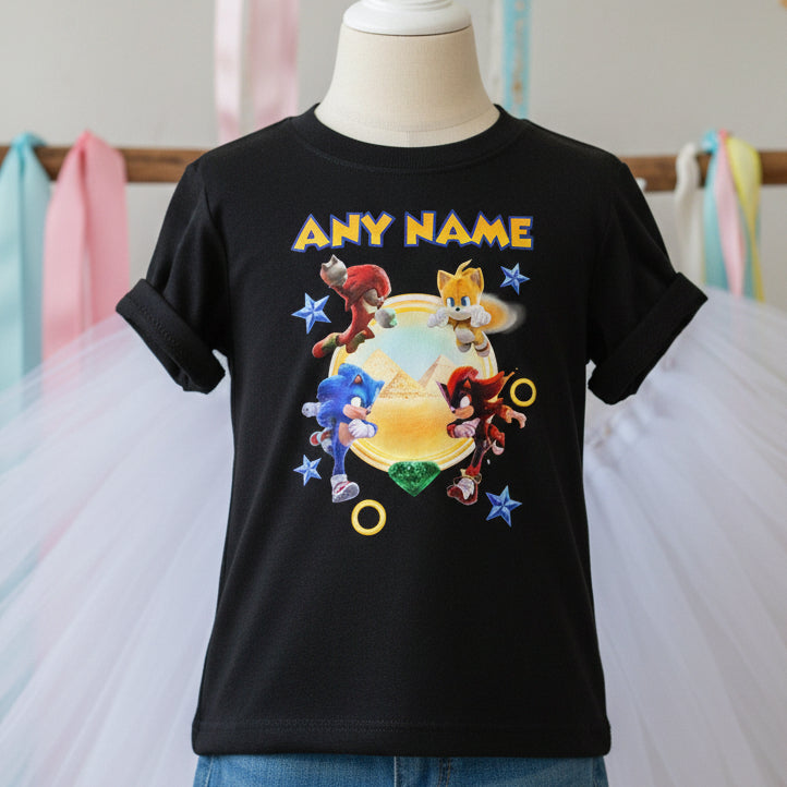 Sonic the Hedgehog Movie Group Personalized Custom Black T-Shirt or Onesie Theme Cake Smash Party