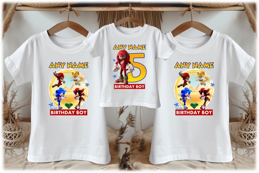 Sonic the Hedgehog Movie Knuckles Personalized Custom White Family T-Shirt or Onesie Pack Theme Cake Smash Birthday Party