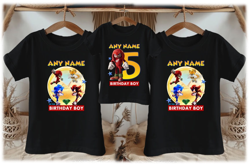 Sonic the Hedgehog Movie Knuckles Personalized Custom Black Family T-Shirt or Onesie Pack Theme Cake Smash Birthday Party