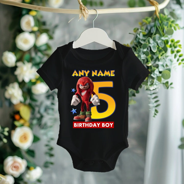 Sonic the Hedgehog Movie Knuckles Personalized Custom Black T-Shirt or Onesie Theme Cake Smash Birthday Party