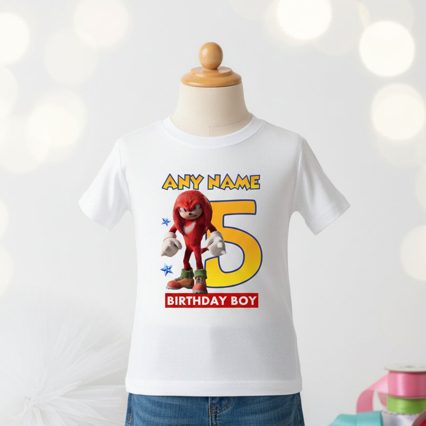 Sonic the Hedgehog Movie Knuckles Personalized Custom White T-Shirt or Onesie Theme Cake Smash Birthday Party