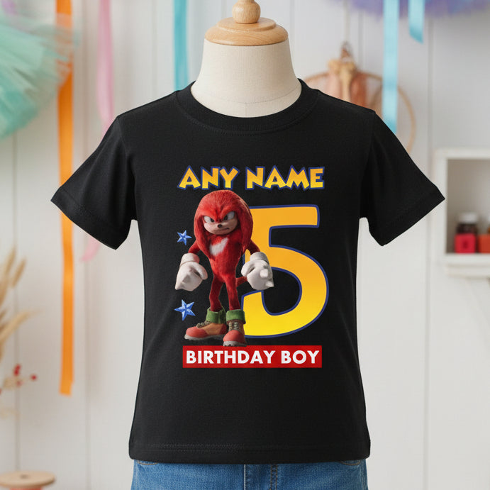 Sonic the Hedgehog Movie Knuckles Personalized Custom Black T-Shirt or Onesie Theme Cake Smash Birthday Party