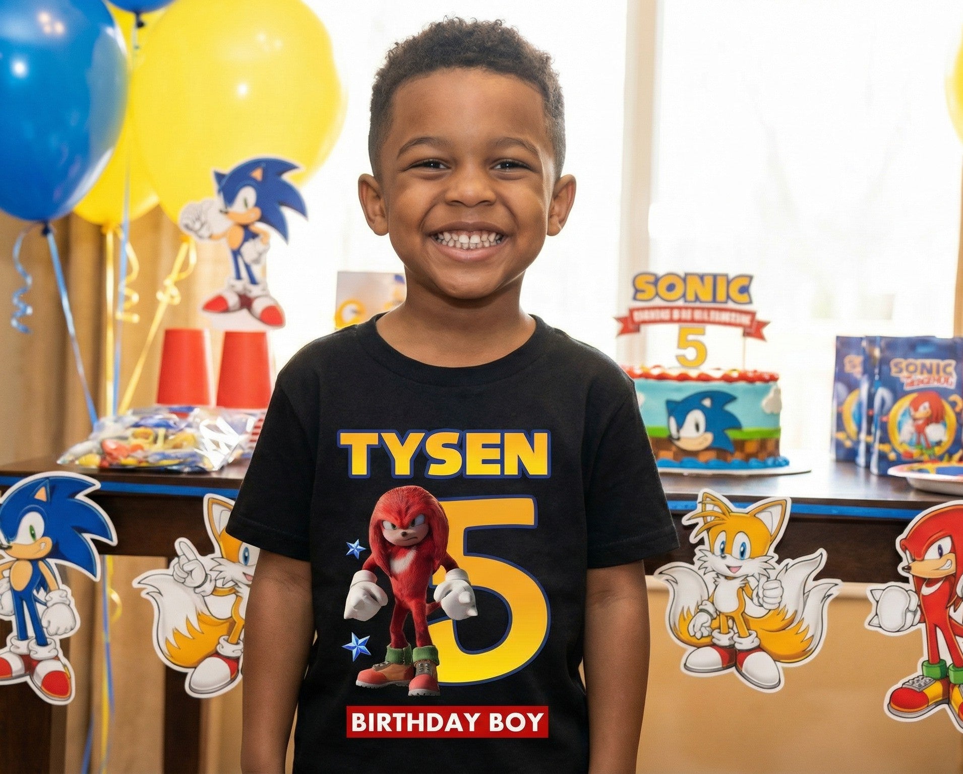 Sonic the Hedgehog Movie Knuckles Personalized Custom Black T-Shirt or Onesie Theme Cake Smash Birthday Party