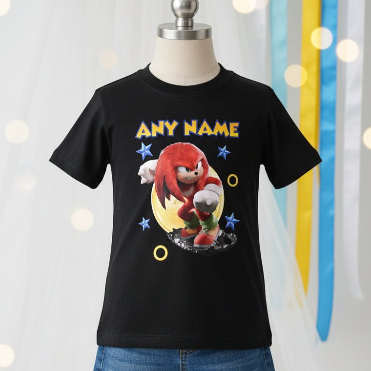 Sonic the Hedgehog Movie Knuckles Personalized Custom Black T-Shirt or Onesie Theme Cake Smash Party