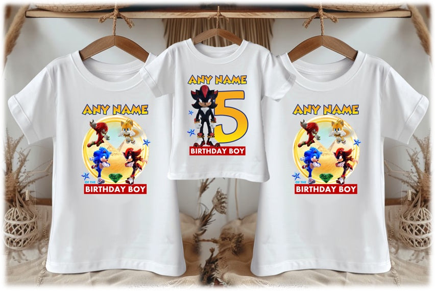 Sonic the Hedgehog Movie Shadow Personalized Custom White Family T-Shirt or Onesie Pack Theme Cake Smash Birthday Party
