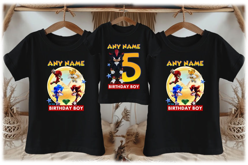 Sonic the Hedgehog Movie Shadow Personalized Custom Black Family T-Shirt or Onesie Pack Theme Cake Smash Birthday Party