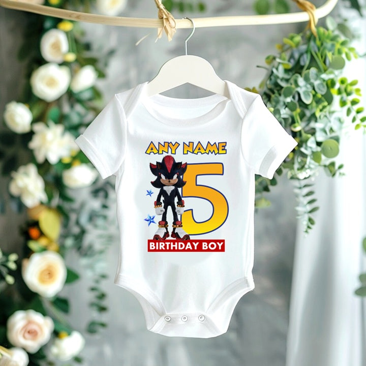 Sonic the Hedgehog Movie Shadow Personalized Custom White T-Shirt or Onesie Theme Cake Smash Birthday Party