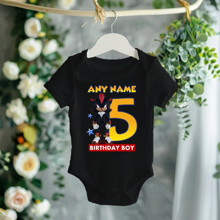 Sonic the Hedgehog Movie Shadow Personalized Custom Black T-Shirt or Onesie Theme Cake Smash Birthday Party