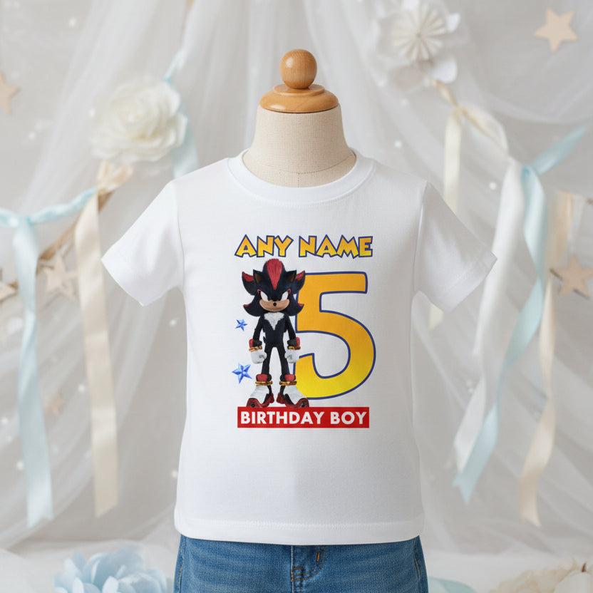 Sonic the Hedgehog Movie Shadow Personalized Custom White T-Shirt or Onesie Theme Cake Smash Birthday Party