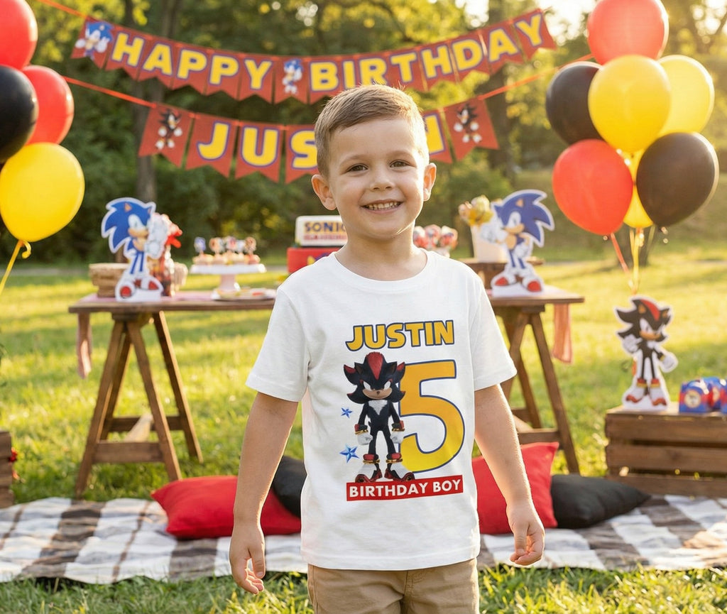 Sonic the Hedgehog Movie Shadow Personalized Custom White T-Shirt or Onesie Theme Cake Smash Birthday Party